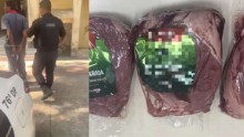 Homem é flagrado furtando peças de picanha em estabelecimento comercial