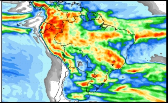 Figura 2: Previsão de chuva para a 2ª semana (5 a 13/03/2024). Fonte: NCEP/NOAA.
